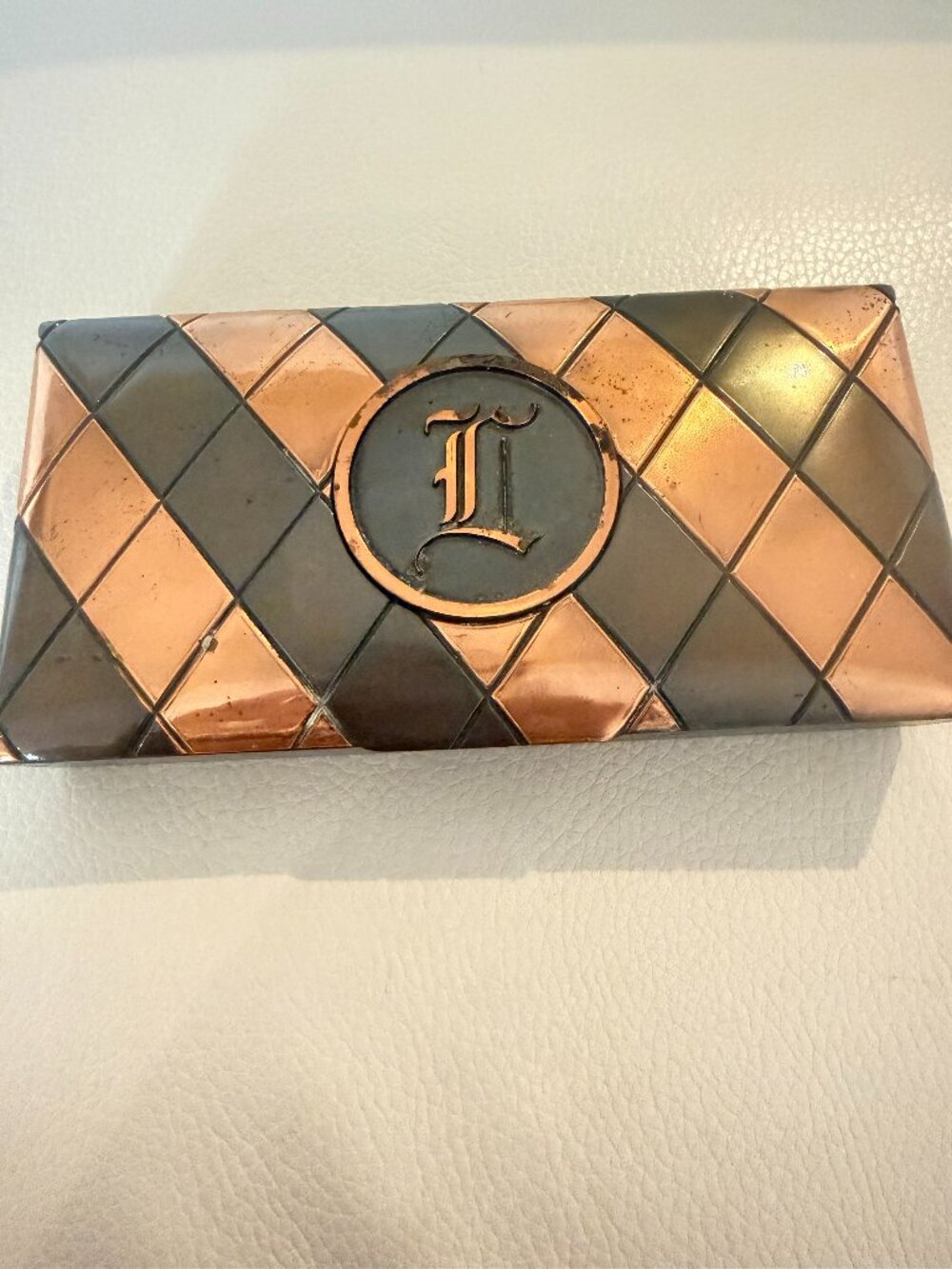 VINTAGE HYDE PARK DECORATIVE TRINKET JEWELRY BOX COPPER GUNMETAL QUILTED DESIGN